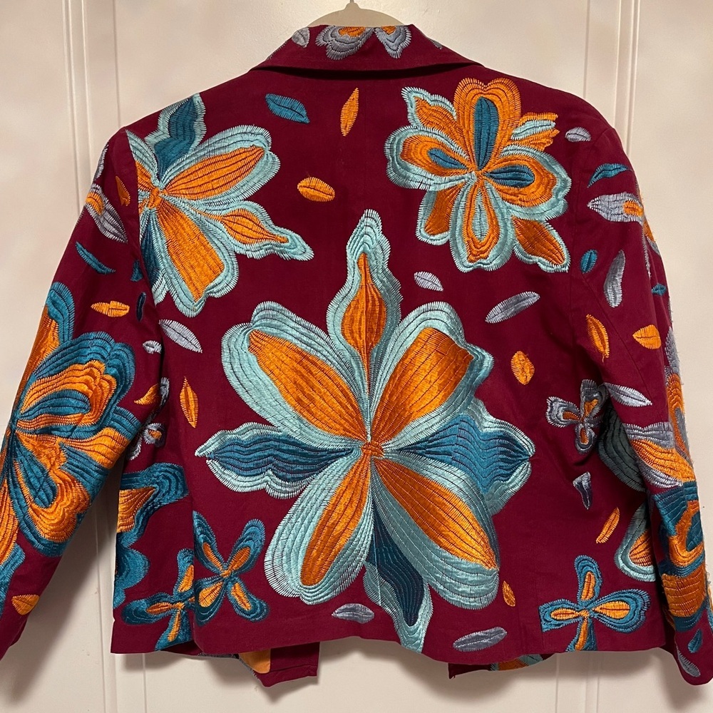 Anthropologie Jacket Woodstock Embroidered Floral Jacket Boho Art Deco Medium - Picture 7 of 7